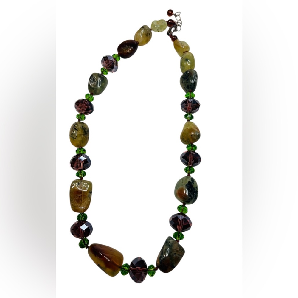Vintage Thrift Store Hand Beaded Tourmaline Necklace with Gorgeous Sage Earth To - Picture 2 of 6
